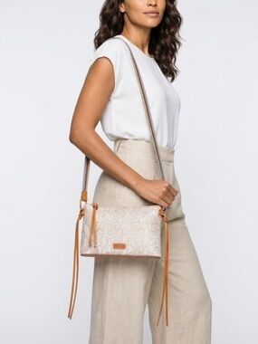 Consuela Clay Midway Tan and Cream Python Snakeskin Print Crossbody Bag